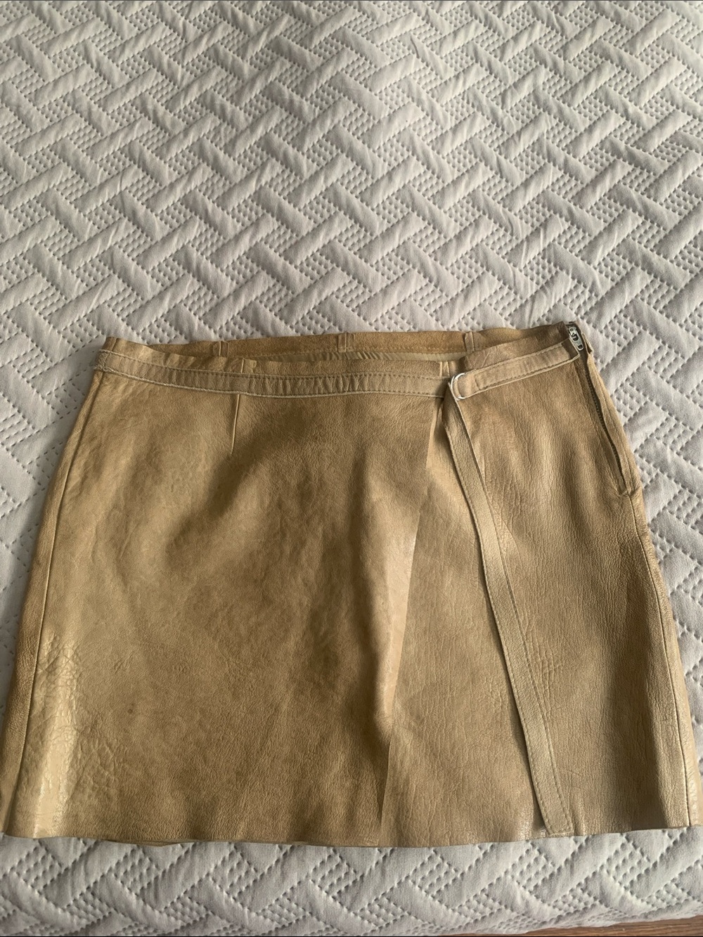 Helmut Lang Sand Leather Mini Skirt A line Trapeze